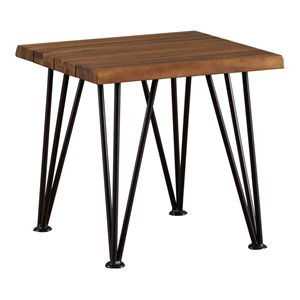 Noble House Zion Iron and Acacia Wood Outdoor Side Table in Natural