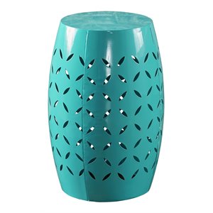 noble house jorell modern lace cut iron side table in teal blue finish