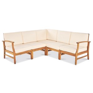 noble house ulrick 5-piece acacia wood indoor chat set w/ cream cushions in teak