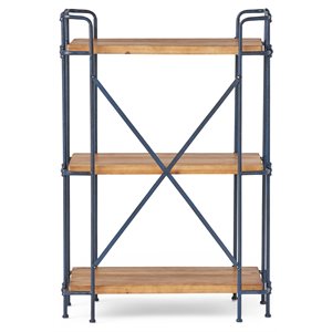 noble house cedarburg 3-shelf firwood outdoor bookcase in brown/blue/black