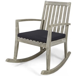 noble house montrose modern acacia wood patio rocking chair in gray