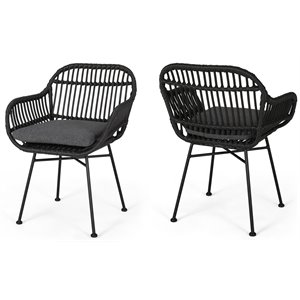 noble house henning indoor faux rattan chairs with cushions in gray (set of 2)