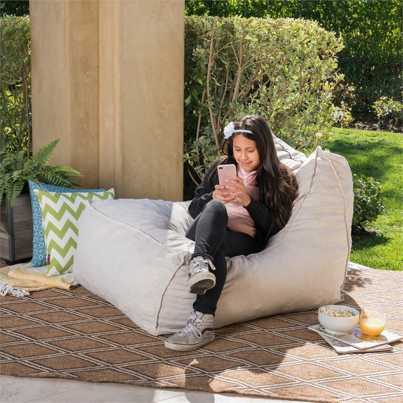Noble House Water Resistant Fabric Bean Bag Chair in Gray Finish