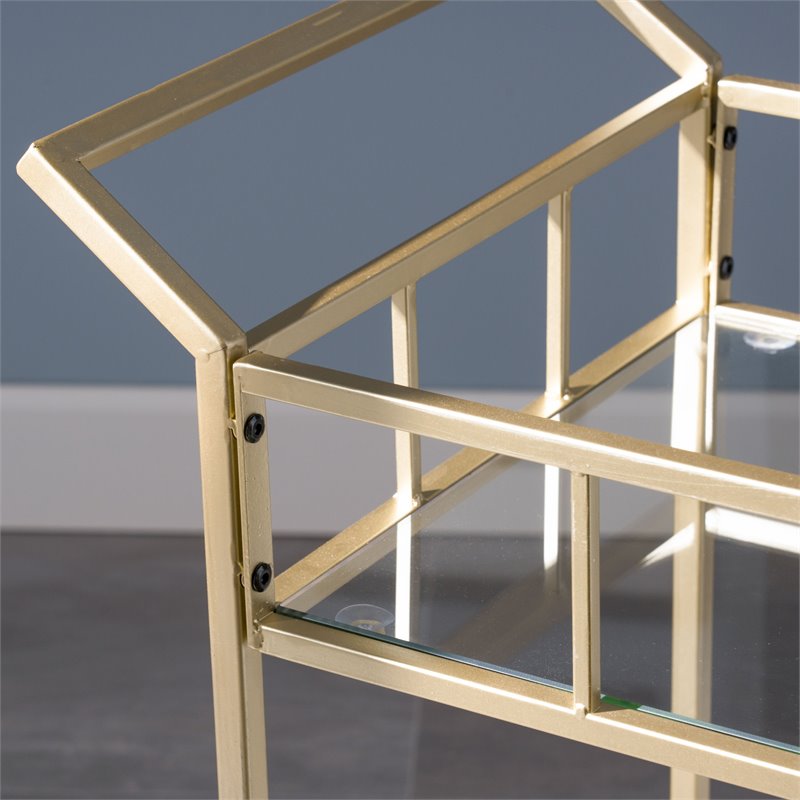 Noble House Falon Modern Iron and Glass Indoor Bar Cart in Gold