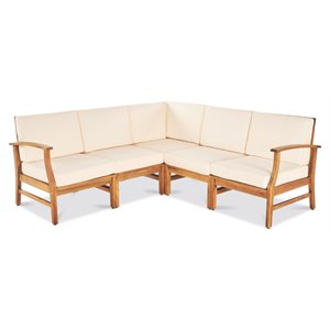 noble house perla 5-piece wood outdoor chat set with cream cushions in teak