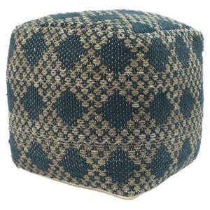 noble house oyabe modern fabric cube pouf in beige and blue finish