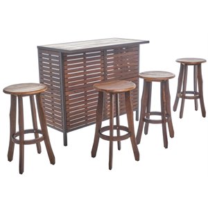 noble house pike 5-piece acacia wood and iron outdoor bar set in dark brown