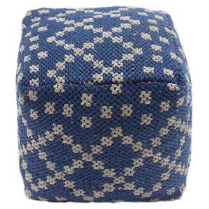 noble house blessberg fabric cube pouf in blue and white finish