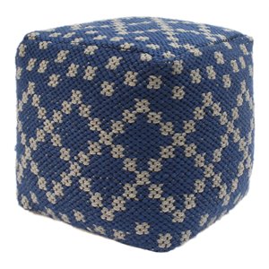 noble house corinthian polystyrene fabric cube pouf in blue and white