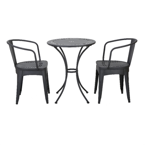 noble house lourdes 3-piece outdoor metal bistro set in antique matte black