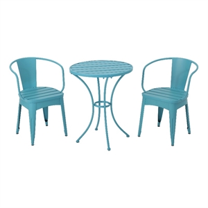 noble house colmar outdoor iron 3 piece bistro set in matte blue