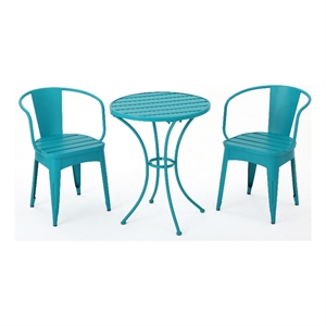 noble house colmar outdoor iron 3 piece bistro set in matte teal