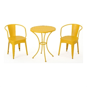 noble house colmar outdoor iron 3 piece bistro set in matte yellow