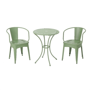 noble house lourdes 3-piece outdoor metal bistro set in matte green