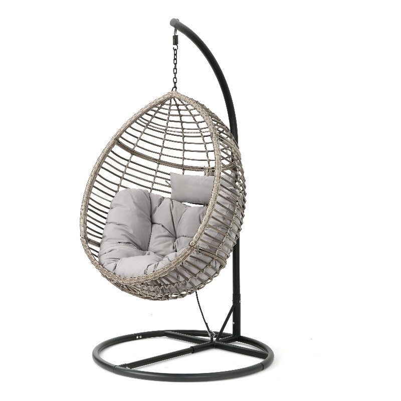 Noble House Layla Outdoor Wicker Hanging Basket Chair with Cushion in