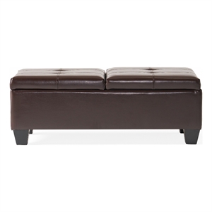 noble house merrill double opening chocolate brown leather storage ottoman