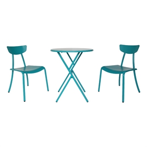 noble house taro 3-piece outdoor modern metal bistro set in matte teal blue