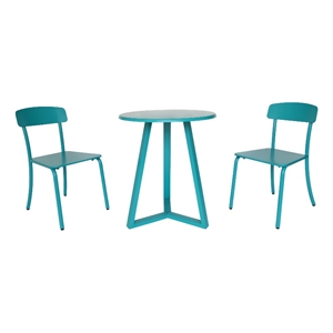 noble house samos 3-piece outdoor modern metal bistro set in matte teal blue