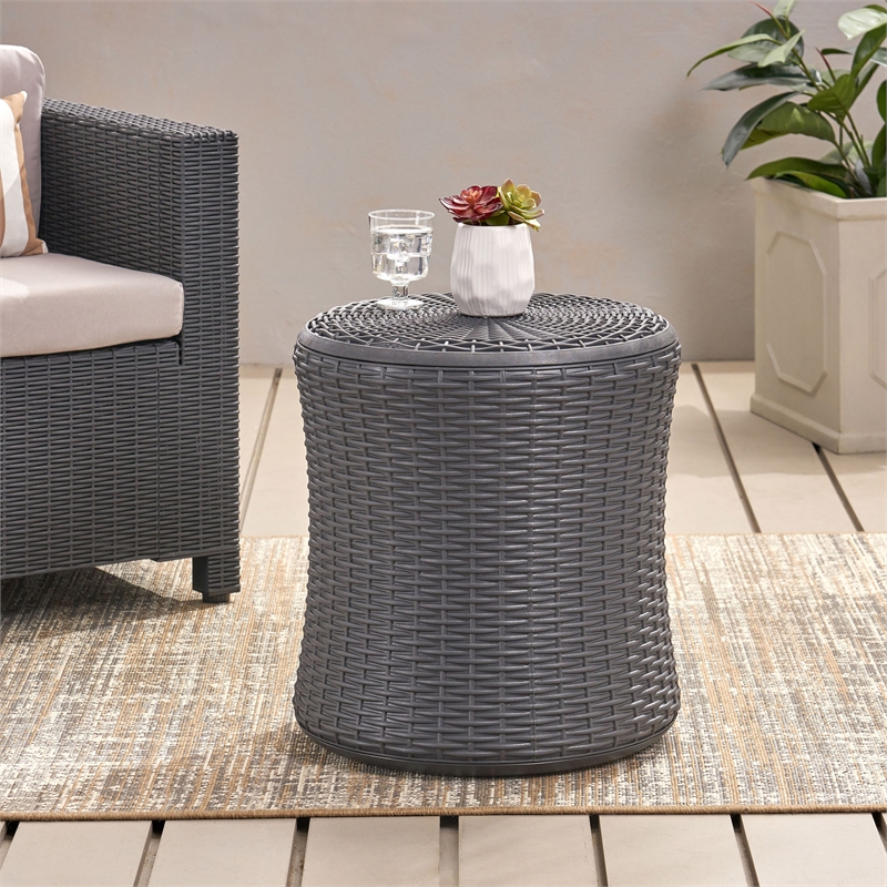 Noble House Olivo Outdoor Polypropylene Resin Patio Side Table in Dark Gray