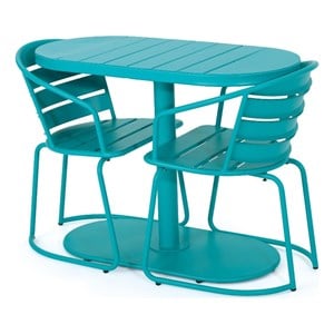 noble house santa 3-piece outdoor modern metal bistro set in matte teal blue