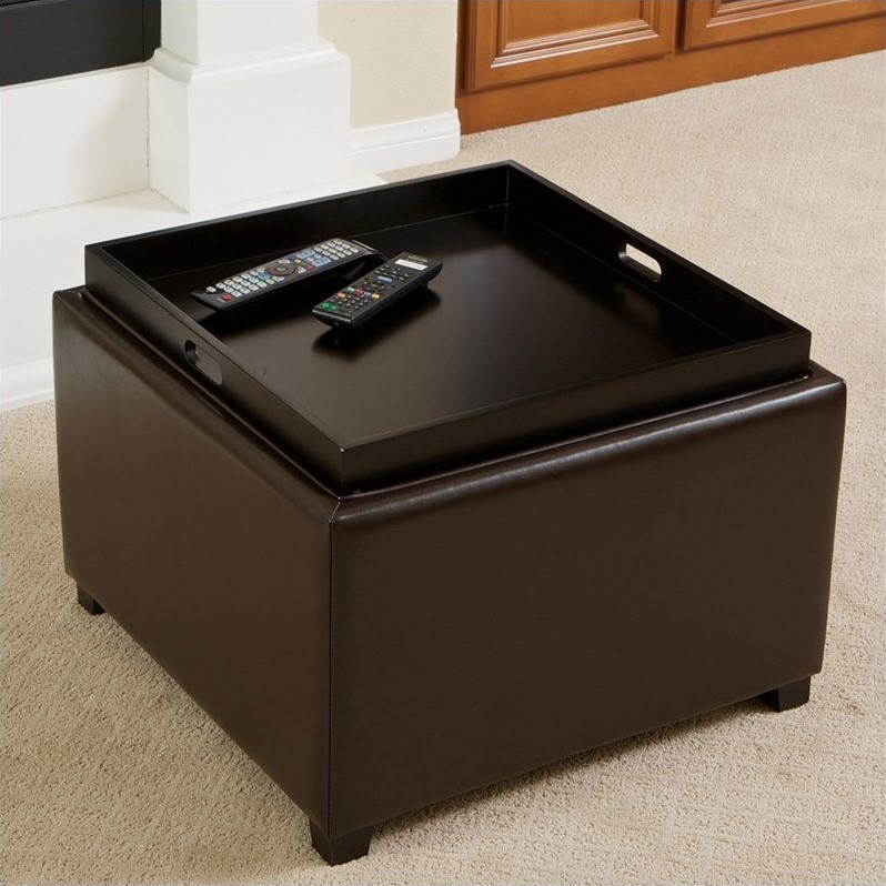 Noble House Bowery Leather Tray Top Ottoman Cymax Business