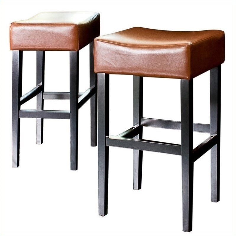 Noble House 30" Rodriguez Backless Bar Stools in Hazelnut (Set of 2