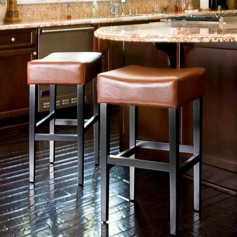 Noble House 30" Rodriguez Backless Bar Stools in Hazelnut (Set of 2