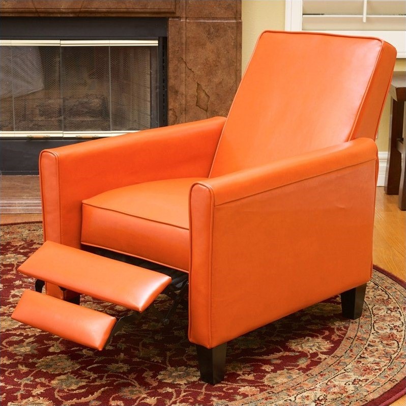 Noble House Delouth Leather Recliner Chair in Orange