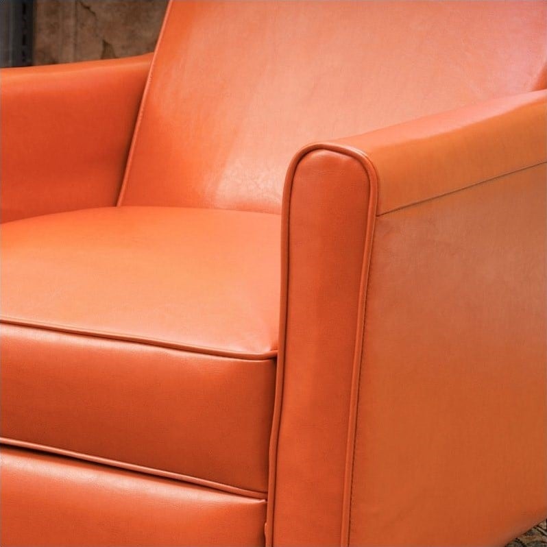 Noble House Delouth Leather Recliner Chair in Orange