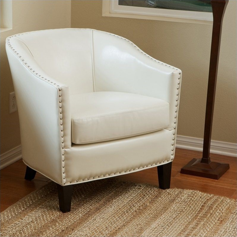 Trent Home Jeremy Leather Club Barrel Chair in Ivory - 228062CY