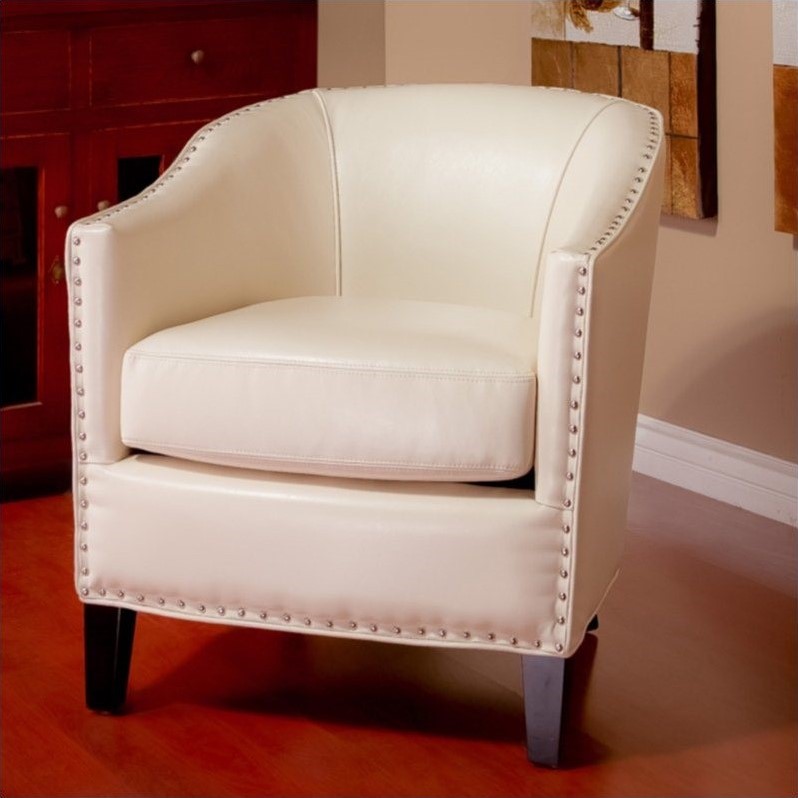 Noble House Jeremy Leather Club Barrel Chair in Ivory | Cymax Business