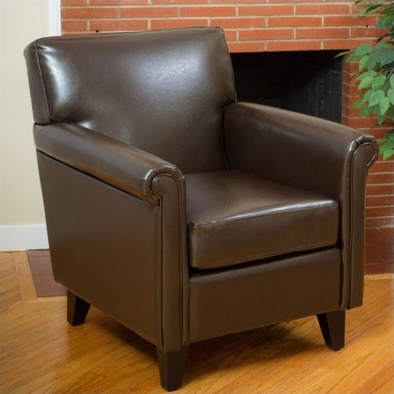 Dark brown deals leather club chair