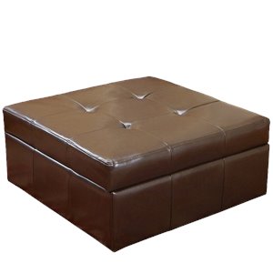 noble house redondo leather storage ottoman in brown