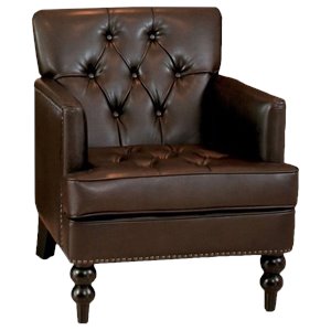 noble house melissa leather tufted club chair in brown
