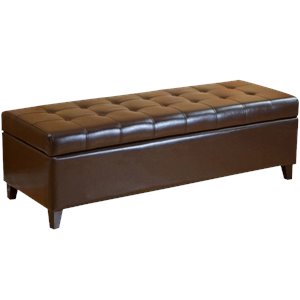 noble house guadaloupe leather ottoman storage bench in brown