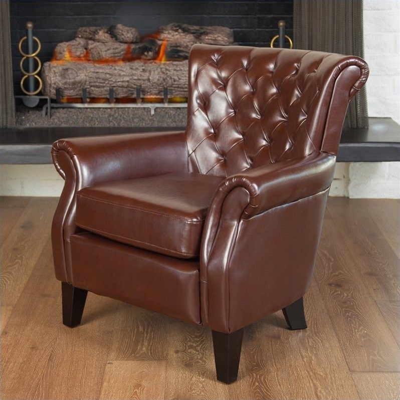 Noble House Orlando Leather Club Chair in Brown