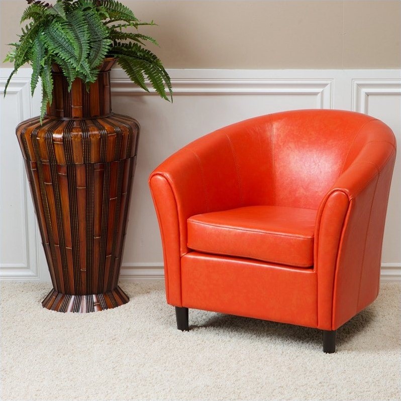 Noble House Jean Leather Barrel Club Chair in Orange