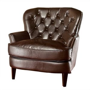 noble house kennedy tufted leather club chair in brown