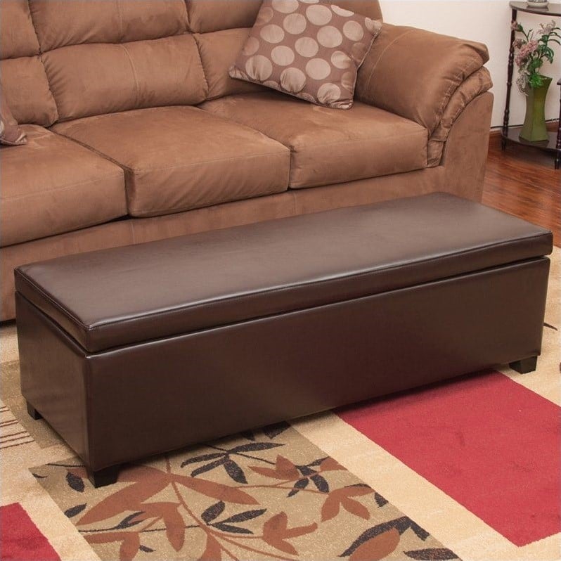 Noble House Cara Leather Storage Ottoman in Brown - 803712CY