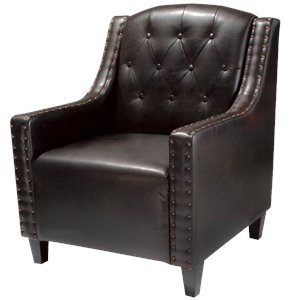 noble house perez tufted leather club chair in dark espresso