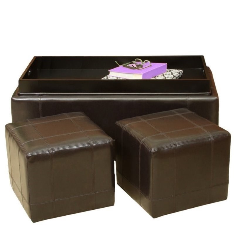 T Home Jordan Leather Nested Ottomans In Deep Espresso Brown T Home Jordan Leather Nested Ottomans In Deep Espresso Brown