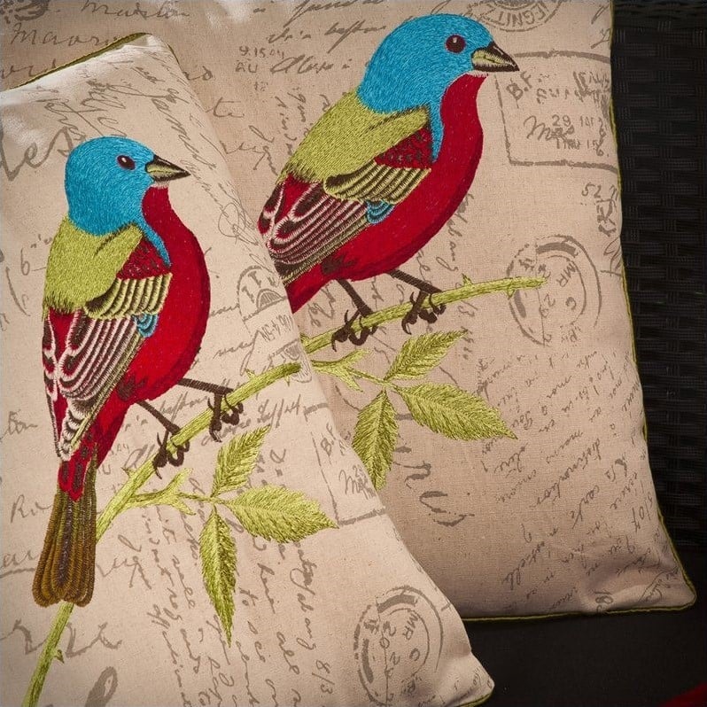 Noble House Janette Embroidered Bird Pillows Set Of 2 919732cy