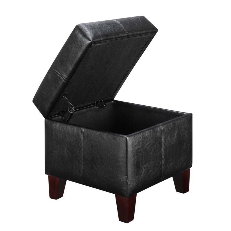 18" Cube Faux Leather Storage Ottoman in Black WM3053BDKE