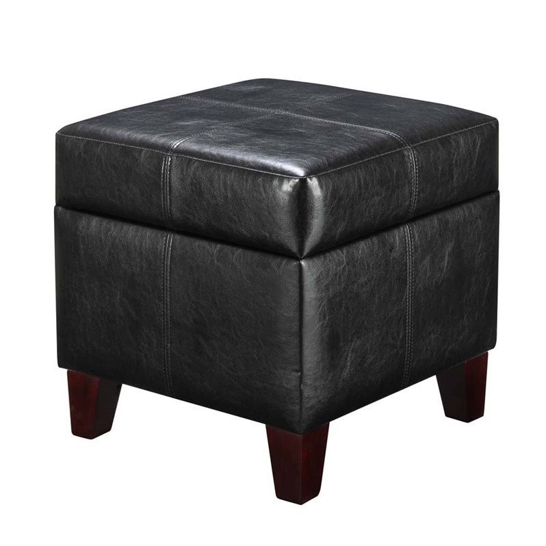 18" Cube Faux Leather Storage Ottoman in Black WM3053BDKE