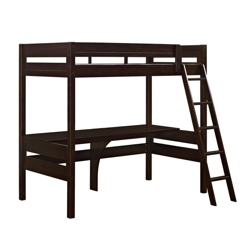 Dorel Living Harlan Twin Loft Bed with Desk in Espresso