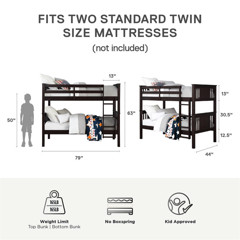 Dorel Living Dylan Twin Bunk Bed in Espresso