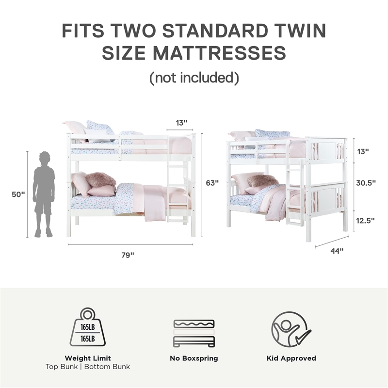 Dorel Living Dylan Twin Bunk Bed in White