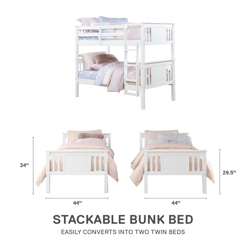 Dorel Living Dylan Twin Bunk Bed in White