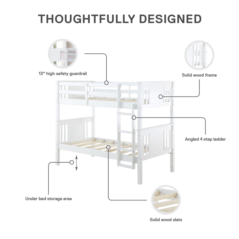 Dorel Living Dylan Twin Bunk Bed in White