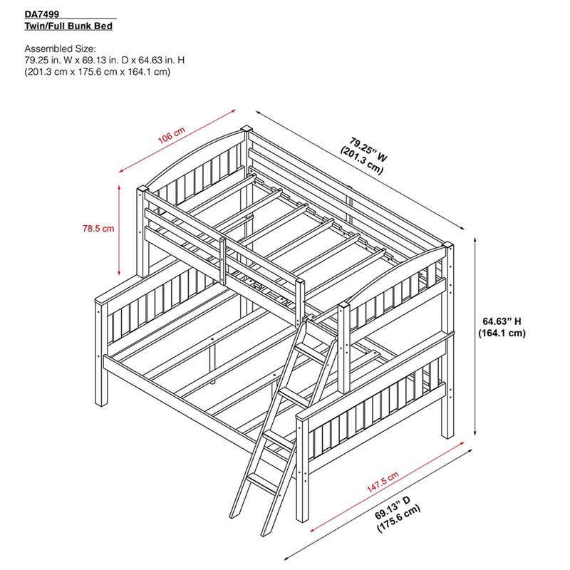 Dorel Living Airlie Twin Over Full Bunk Bed in Slate Gray